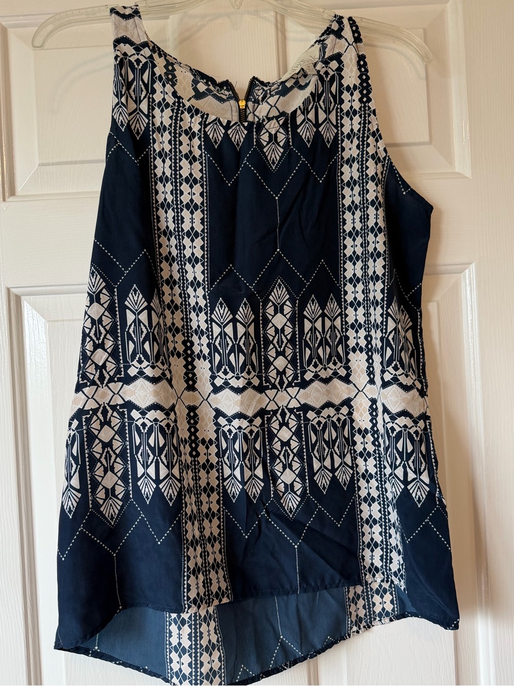 Sleeveless Navy and Cream Patterned Women's Tank Top